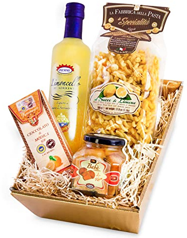 Italienischer Feinkost Geschenkkorb AMALFI mit Limoncello aus Sorrento, Baba, Pasta und Modica Schokolade Geschenkkorb Italienisch