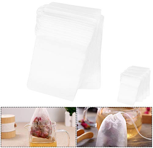 STARVAST 400 Stück Teefilter Papier für Losen Tee, Filterbeutel Tee Leere Teebeutel Taschen mit Kordelzug Feine Teefilter Taschen für Lose Gewürze Tee Kräuterpulver Kaffee (Weiß) - 6 cm x 8 cm