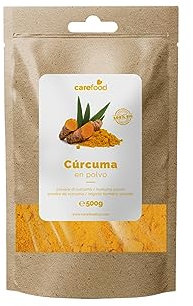 Carefood - Cúrcuma Orgánica en Polvo - Superfood Cúrcuma 100% Bio y Apta para Veganos - Superalimento Ecológico Ideal para Leche Dorada, Comidas y Desayunos - 500 g