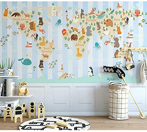 Papier-peint 3D, Animal, Carte du Monde, Enfants 7, Papier Peint, Stickers Muraux Décorations Murales 280 cm (L) x 180 cm (H)