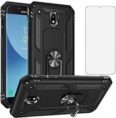 Asuwish Cover per Samsung Galaxy J5 2017 con Pellicola Vetro Temperato Vetrino Magnetica Anello Supporto Resistente Protettiva Protezione Silicone J5 Pro Duos SM-J530F/DS J530F Custodia Case Nero