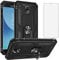 Phone Case for Samsung Galaxy J5 2017 with Tempered Glass Screen Protector Cover and Stand Ring Rugged Silicone Rubber Holder Hard Shockproof Heavy Duty Accessories Glaxay J 5 Pro Duos SM-J530F Black