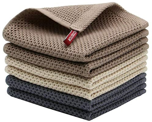 Mia'sDream Natural Cotton Tidy Dish Cloths Rags,Waffle Weave Kitchen Towels and Dishcloths Sets, Soft and Absorbent Hand Towel Washcloths, 12inchx12inch 6 Pack (Multi Color)