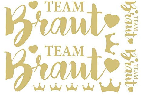 Ideen mit Herz Metallic-Bügeltransfers | Bügelbild für Textilien | DIN A4 | Schriften ohne Hintergrund | Braut, Team Braut, JGA, Hochzeit | Farbe: gold
