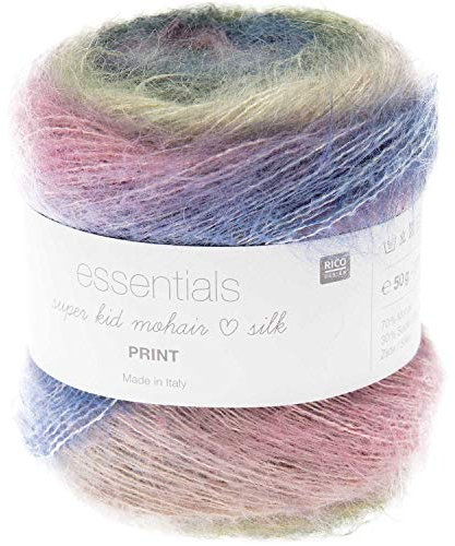 Rico Essentials Super Kid Mohair Loves Silk Print, Lacegarn Mohair Seide Farbverlauf zum Stricken und Häkeln, Lacewolle Nadelstärke 4,5 mm, 50g ca. 400m (008 Retro)
