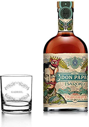 Rumflasche Don Papa + personalisierbares graviertes Glas