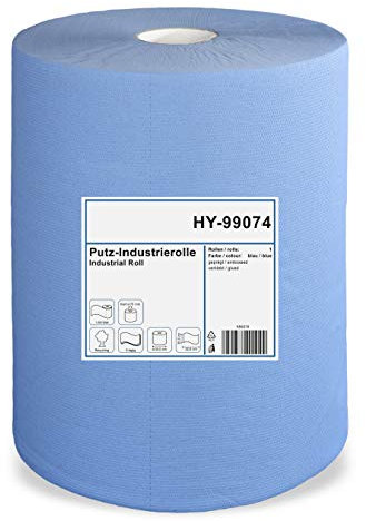 Putzpapierrolle, blau | saugstarke Putztücher | ideal für Industrie, Werkstatt und Gastronomie (3-lagig, 1000 Blatt)