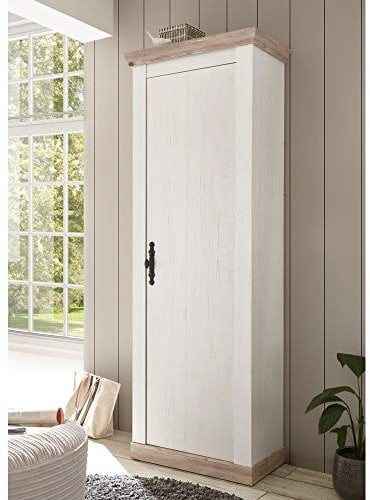 Lomadox Garderobenschrank Landhausstil in Pinie weiß Nb. mit Absetzungen in Pinie dunkel Nb., B/H/T: ca. 73/201/38 cm