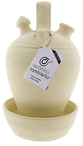 CERÁMICA RAMBLEÑA | Base de cruche en terre cuite traditionnelle Vuelta de La Rambla (Córdoba) | 100% fait main | 3 litres | Écho | plaque incluse