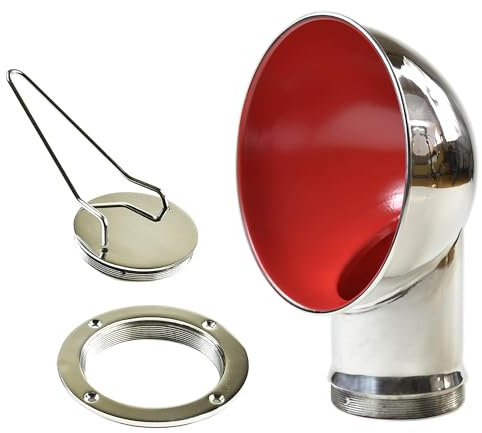 MARINE CITY 304 Grade Stainless Steel Round Red Cowl Vent and Round Inspection Deck Plate with Deck Plate Key 4 Inches for Marines – Boats – Yachts – Ships (Pack of 1)