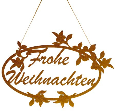 Terma Stahldesign Weihnachtsdeko Schild Frohe Weihnachten 40x28cm, fensterdeko Winter, edelrost deko Weihnachten Dekoration weihnachtsdeko zum hängen deko Metall