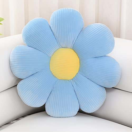 Sioloc ‌Blumenförmiges Kissen, Gänseblümchen-Kissen, Bodenkissen, Sitzkissen, Wohndekoration & Plüsch-Wurfkissen für Bett, Sofa, Sessel (Blau, 55cm)
