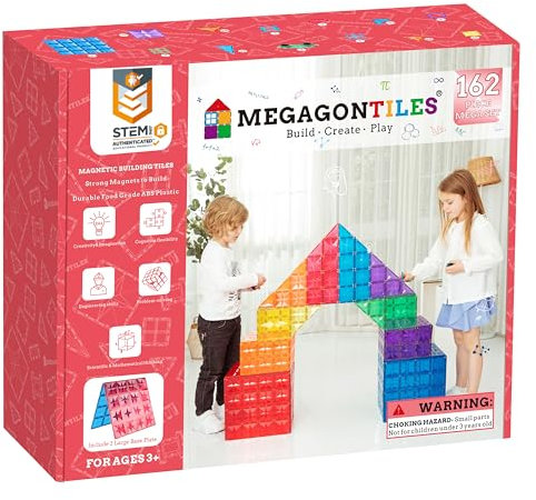 Magnetic Tiles|162PCS Premium Magnet Tiles|STEM AUTHENTICATED|MEGA Magnet Tiles Set|Magnetic Blocks|Magnetic Toys|Magnetic Building Blocks|Magnets for kids|Magnetic Tile Toy Boys Girls 3-10 Year Old