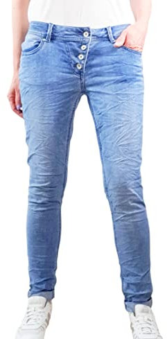 Buena Vista Malibu Damen Stretch Jeans| Denim Pants mit schräger Knopfleiste (XL, Light Stone)