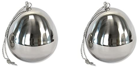 Metall Osterei Ø 7 x 9cm 2 Stück mit Band zum aufhängen Silber Hochglanz Oster-Deko Easteregg frühlingshaft