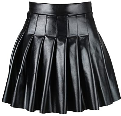 Damen Lederrock Hohe Taille Minirock A Linie PU Leder Rock Party Clubwear Bodycon Falten Kurze Röcke Kurz Plissee Einfarbig Skater