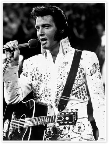 Posterlounge Elvis Presley auf der Bühne Poster | 30 x 40 cm Schwarz-Weiß Wandbilder Wanddeko