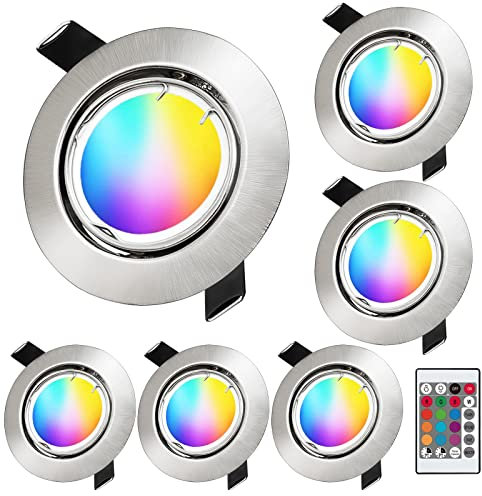 KYOTECH LED Einbaustrahler RGB +Warmweiss 3000K Schwenkbar 230V 5W Einbauleuchten Ultra Flach Lochmass φ68-80mm Einbauspot Farbwechsel Dimmbar mit Fernbedienung 400LM