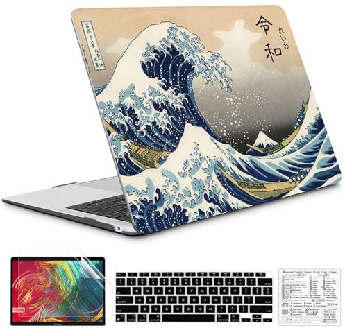 QCzyc Compatible with MacBook Air 13 Inch Case 2022, 2021-2018 A2337 M1 A1932 A2179 Durable Hard Plastic Shell Case &Keyboard Cover&Mac OS Keyboard Sticker (Sea Wave)