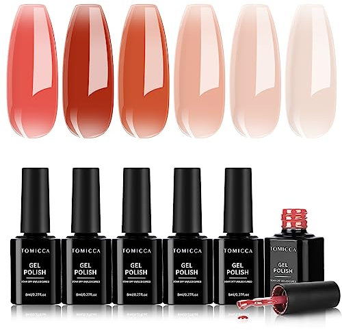 TOMICCA UV Nagellack Rosa Nude 6 Colours Natur Gel Nail Polish Natural Transparent Nude Colours Nail Polis, für Valentinstag Nagelstudio Design und DIY zu Hause, 8ml