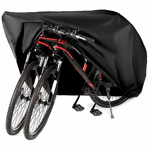 AngLink Bike Cover for 2 Bikes - 210D Oxford Outdoor Waterproof Bicycle Covers with Lock Hole, All Weather Protection Bikes Storage Cover for Mountain Road Electric Beach Cruiser Hybrid