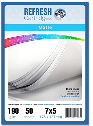 Refresh Cartridges Matte Coated 7x5 Professional Inkjet Photo Paper 190gsm - 50 Sheets