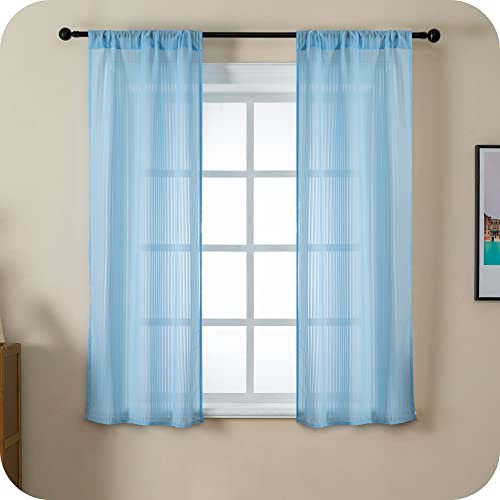 GIRASOLE HOME® Coppia Tende Filtranti Fantasia a Righe Verticali Tenda per Finestra ed Interni 2 Pannelli con Tasca e Passanti Nascosti (Celeste, 70x145cm)