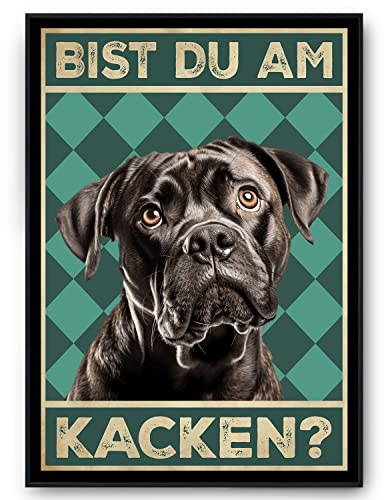 Tigerlino® Bist du am Kacken Hunde Poster Badezimmer Gästebad Wandbild Klo Toilette Dekoration Lustiges Gäste-WC Bild DIN A4 (Cane Corso)