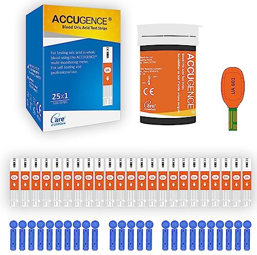 ACCUGENCE 25 tiras de prueba de Ácido úrico y 25 lancetas. (Apropiadas para el ACCUGENCE PM900 3 en 1 Monitor multifuncional)
