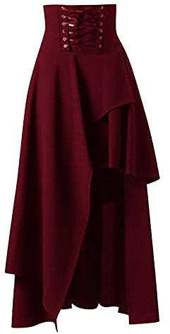 Gothic Rock Damen Lang - Mittelalter Kleidung Damen Röcke Halloween Kostüm Punk Rocke High Waist Bandage Asymmetrische Piratenrock für Karneval Renaissance Viktorian Lolita Cosplay Party