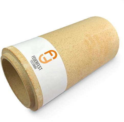Feuerfest 123 - Schamotterohr Ofen [Ø 140x300 mm] (Innendurchmesser x Länge) - Für Kaminöfen, Öfen & Grills - Schamottstein 1.400 °C hitzebeständig - Ofenrohr aus Schamotte - Mit Nut und Feder