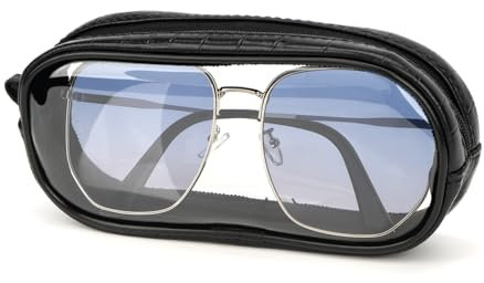 Linkidea Extra große Sonnenbrillenetui mit Reißverschluss, Sonnenbrillenetui aus veganem Leder, weiche Tasche, passend für CELINE CL40227U, Versace VE4395, Gucci GG0595S, GG0875S (XXL, transparent)