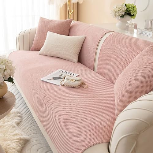 JJRETGY Copridivano Antiscivolo, Copriseduta Divano Velluto Di Mais 1 2 3 4 Posti, Fodera Per Divano Ad Angolo A Forma Di L, Per Cuscino Del Divano In Pelle O Tessuto (70X210cm, Rosa)