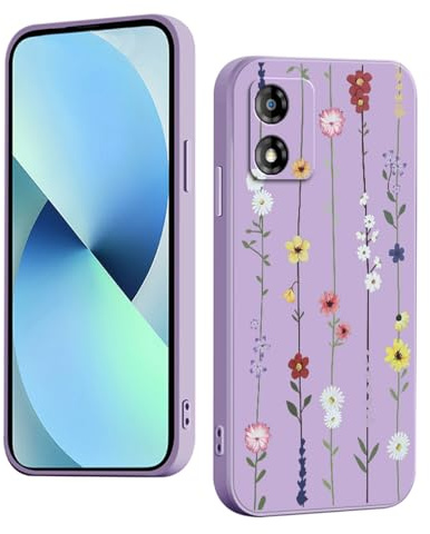 YUXING Silikon Hülle für Motorola Moto E13, Mode Muster Niedlich Handyhülle, Stoßfest, rutschfest, Langlebige, Ultra Dünn Schutzhülle (Flower,Purple)