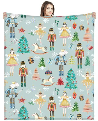 Buryeah Weihnachts-Nussknacker-Überwurfdecke, Soldat, Prinz, Fee, Maus, Geschenk, 152,4 x 127,7 cm, Ballett, Nussknacker, Warm, Rot, Flanell, Medium, Americana, Cartoon, Tier, Decke