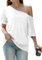 GingDin Off The Shoulder Tops for Women Batwing Short Sleeve Summer T Shirts White Off Shoulder Top Tee Shirts L