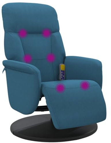 vidaXL Fauteuil Inclinable de Massage avec Repose-Pied, Siège avec Accoudoirs, Chaise de Relaxation avec Dossier Salon, Moderne, Bleu Velours