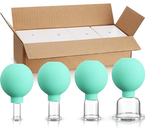 BBTO 4 Pieces Glass Cupping Set Glass Silicone Cupping Cups Massage Vacuum Suction Cupping Cups for Body Face Leg Arm Back Shoulder Muscle and Joint Pain (Mint Green)