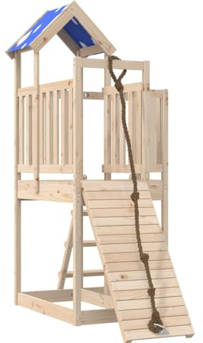 vidaXL Spielturm, Klettergerüst mit Kletterwand Seil Leiter, Kinder Kletterturm Spiel-Zubehör für Garten, Holz Spielplatz Spielhaus, Massivholz Kiefer
