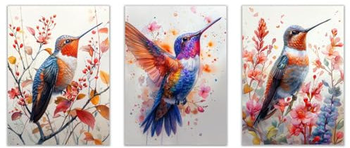 JOSUE 3 Teilig Aquarell Leinwand Bilder Bunte Tiere Bilder Aesthetic Leinwand,Rosa, grau Poster & Kunstdrucke Leinwandbilder Wohnzimmer GemäLde-50x70cmx3 Ungerahmt