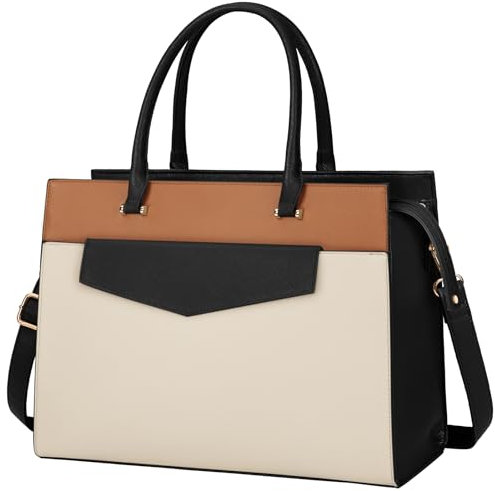 RAINSMORE Handtasche Damen Umhängetasche 2 in 1 Shopper Damen 15.6 Zoll Groß PU Leder Laptoptasche Damen Wasserdicht Arbeitstasche für Business Büro Schule