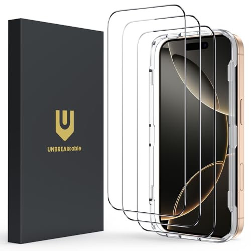UNBREAKcable iPhone 16 Pro Screen Protector, [3-pack] HD Tempered Glass Screen Protector Full Coverage, Anti-Scratch, 9H Hardness, Military Grade Protection, 99.99% HD, Sensitive Touch