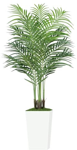 Keeplush Piante Finte Palma 150cm Alta con Vaso Bianco, Albero Artificiale da Interno Grandi con 13 Tronchi, Pianta Finta da Esterno per Soggiorno Balcone Camera da letto Ufficio Decorazione