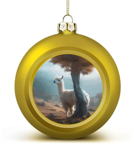 Alpaka unter dem Baum Weihnachtskugel, Ornamente, 6,1 cm, bruchsicher, Weihnachtsbaumschmuck, Kugeln, goldener Stil, hängende Weihnachtsschmuck für Weihnachtsbaum, Feiertagsdekoration