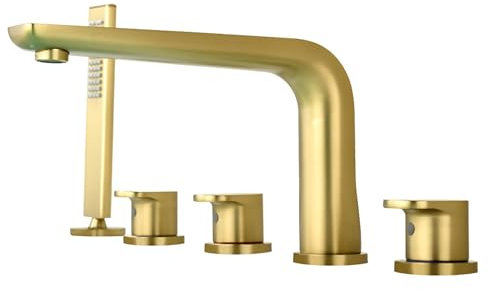 ZXFNVXC Badewannenarmaturen aus Messing, Geteilte Wannenarmatur, Deckmontage, römische Badewannenarmatur für Wanne, 5 Löcher, 3 Griffe oder 4 Löcher, 2 Griffe mit Handbrause (5 Löcher)