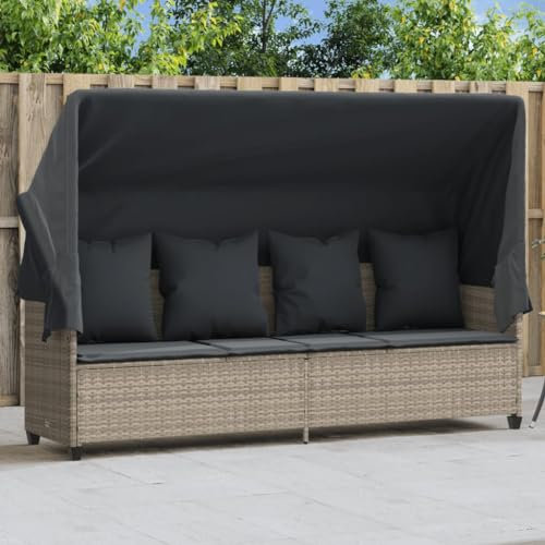 Xichuzi Sonnenliege mit Dach und Kissen Hellgrau Poly Rattan, Gartenliege, Liegestuhl, Sonnenstuhl, Sonneninsel Outdoor, Liegen, Gartenmöbel, Bäderliege, Relaxliege - 368358