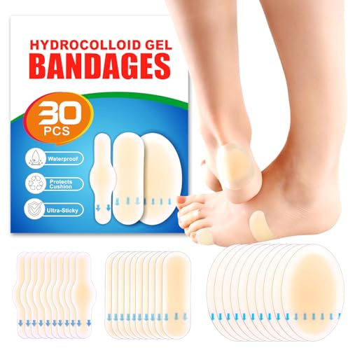 30pcs Hydrocolloid Blister Bandages - Waterproof Blister Bandages for Feet, Heels & Toes - Heel Blister Prevention & Recovery, Blister Pads