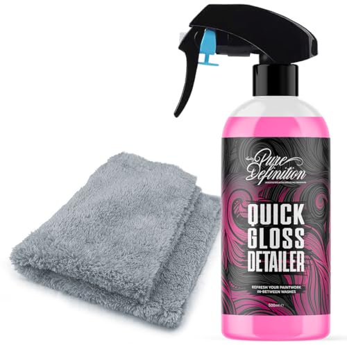 Quick Detailer Spray, Clay Lube and Wax For Car, Quick High Gloss Shine Finish, Great For Showroom Care and Cleaning - Pure Definition (500ml + Cloth)