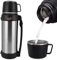Bouteille isotherme de 2 l - Grande capacité - Bouteille d'eau isotherme en acier inoxydable - Double bouteille de voyage pour boissons chaudes - Tasse de voyage avec poignée et couvercle pour