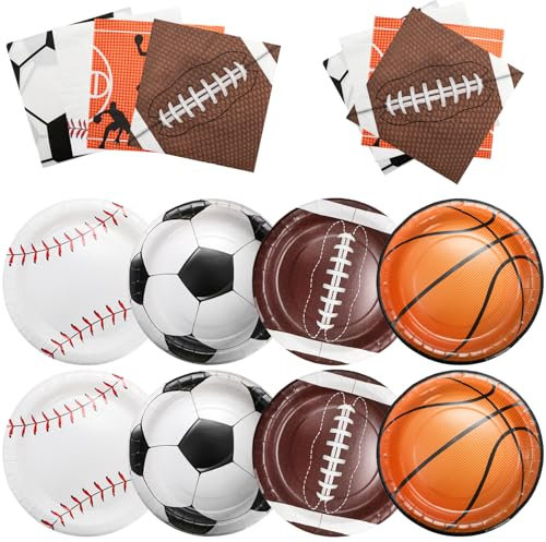 Kingrol Sports Birthday Party Supplies Set - 160Pcs Disposable Plates & Napkins for Football, Baseball, Soccer, and Basketball Themed Parties